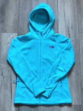 The North Face Women's Cyan Blue Full Zip Fleece Hoodie Small Triclimate Liner